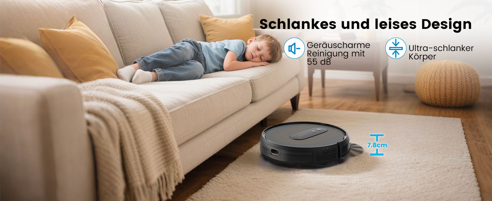 AIRROBO G50 Saugroboter fuer Tierhaare, Harte-boeden, Teppiche, 4000Pa Saugleistung, 140 m² Reichweite, Steuerung mit App/WiFi