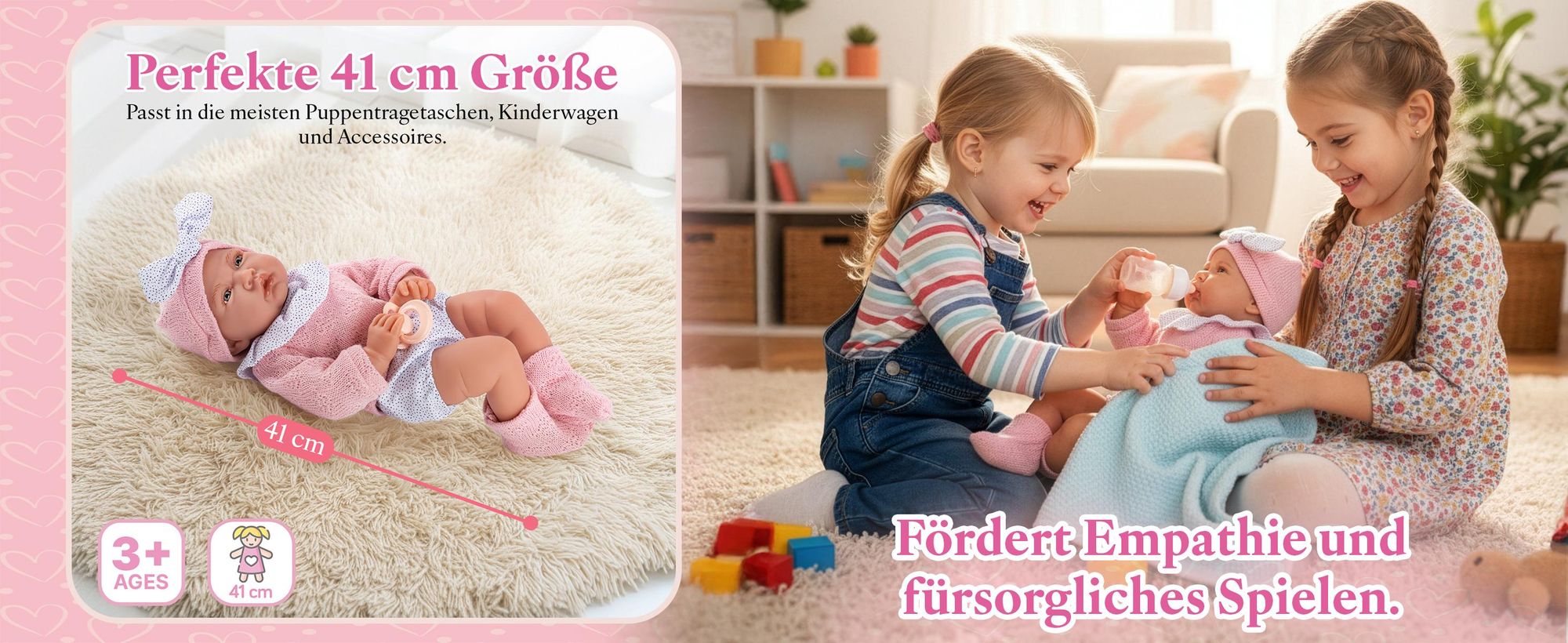 Kinderplay Babypuppe Lili 41 cm – interaktive Weichkörper-Puppe mit Sound, realistischem Design und Zubehör