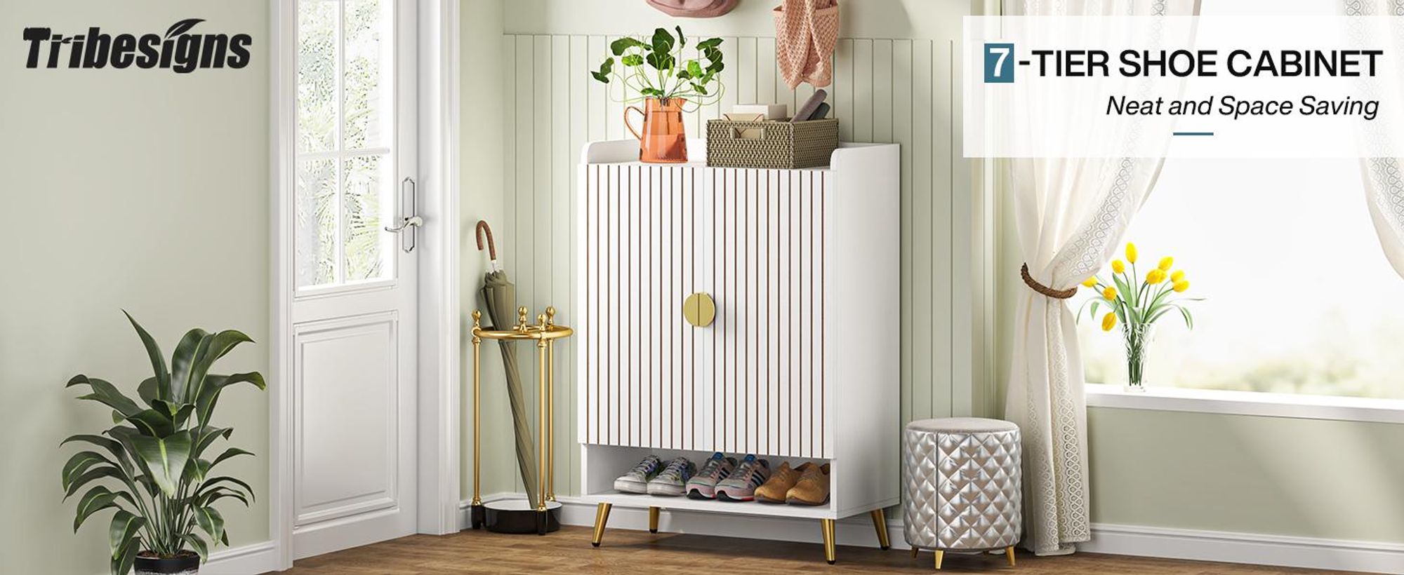 Tribesigns Schuhschrank mit Türen, 6-Tier Schuhschrank mit verstellbaren Regalen, hölzerne Schuhe Rack für Eingang, Flur, Schrank, Wohnzimmer