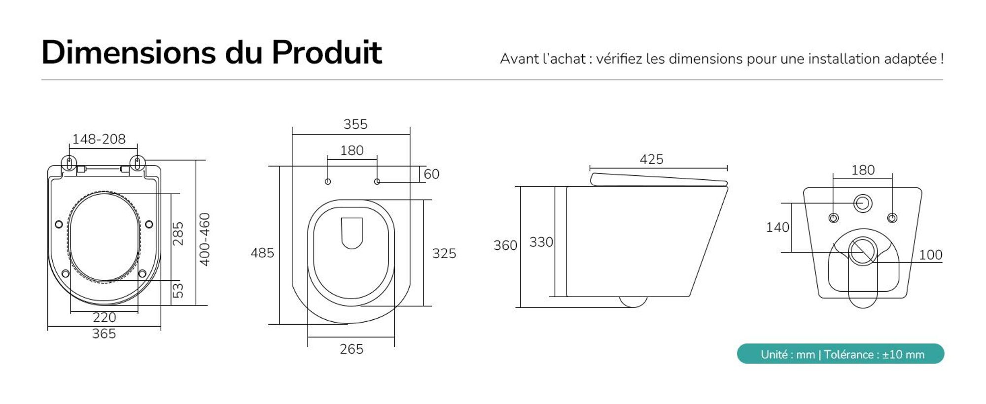 EMKE Toilettes suspendues Céramique Contre-chasse double trou Économie d'eau Montage mural Toilettes avec chasse d'eau directe Couvercle Soft-Close silencieux Blanc brillant