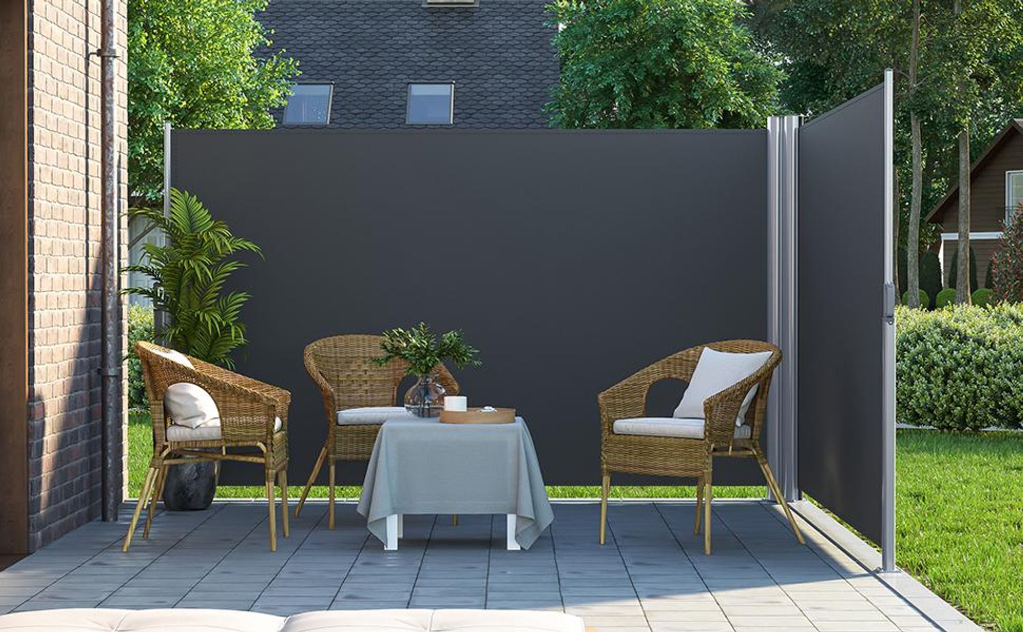 SONGMICS Doppelseitenmarkise, 1,8 x 6 m (H x L), ausziehbare Seitenmarkise, Sichtschutz, Sonnenschutz, Seitenrollo, für Balkon, Terrasse und Garten, rauchgrau GSA360G