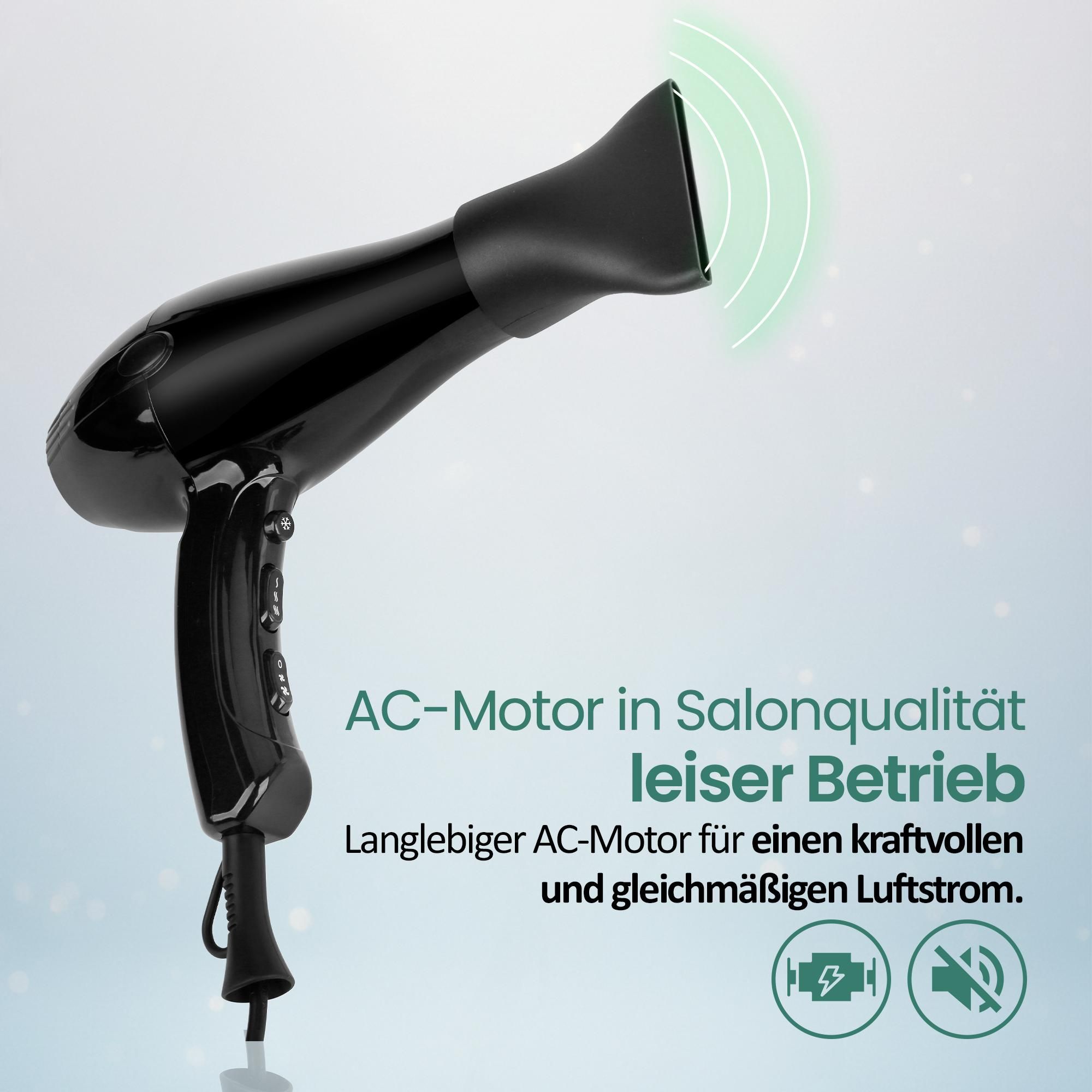 Emerio Haartrockner – Föhn – 2 Geschwindigkeiten – 3 Temperaturstufen – Cool-Shot – Ionisierung – Stylingdüse + Diffusor – 2200 W – HD-122192