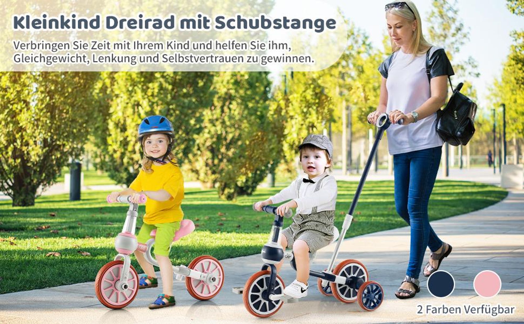 COSTWAY 4 in 1 Kinder Dreirad, Laufrad mit höhenverstellbarer Schiebegriff&Sitz, abnehmbaren Pedalen, Balance Bike, Laufräder für Kinder 2-4 Pink