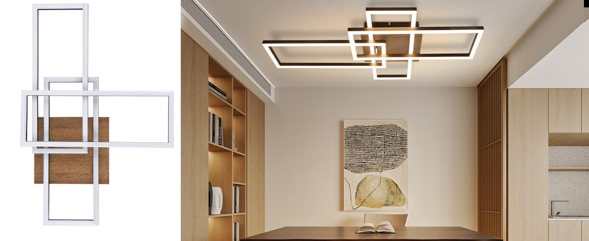ZMH LED Deckenlampe 64CM Deckenleuchte 36W Wohnzimmerlampe Dimmbar Schwarz Holz Schlafzimmerlampe mit Fernbedienung für Esszimmer Arbeitszimmer