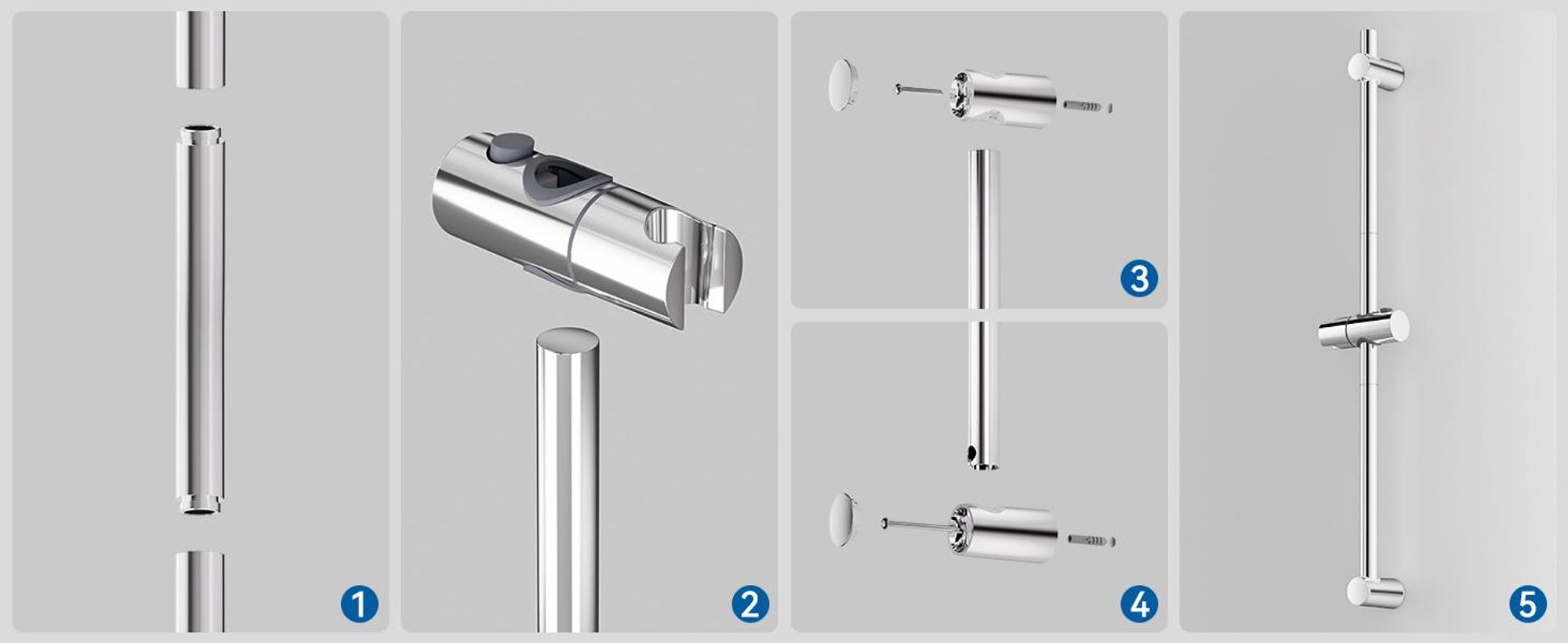 Auralum Duschstange,90 cm Verstellbar,Universelle Duschstange Duschstange  Runde Wandhalterung,Chrom