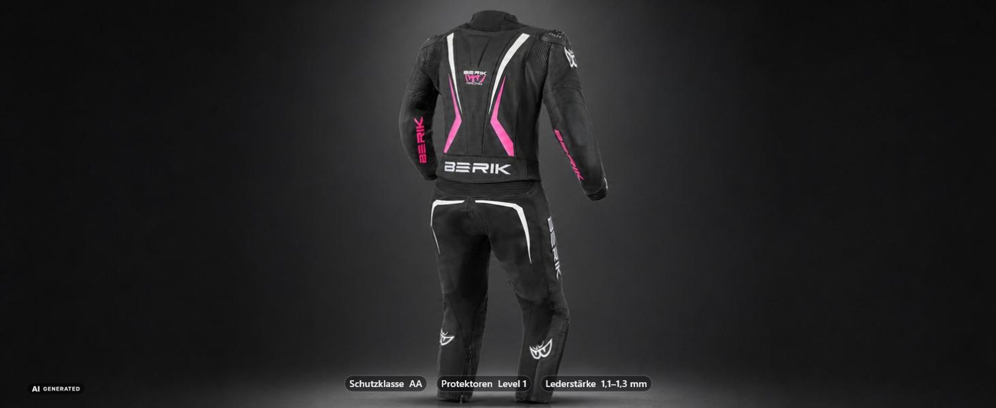 Berik Monles 2-Teiler Damen Motorrad Lederkombi, schwarz/weiß/pink, 42