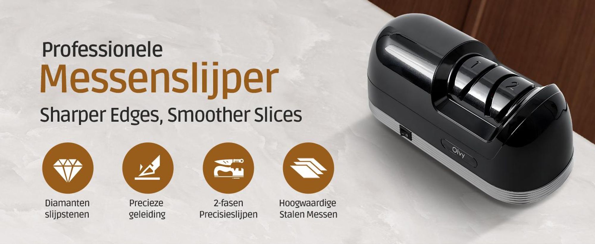 Olvy Elektrische messenverscherper PRO, Professionele diamanten messenverscherper, Schaar- en messen slijpmachine