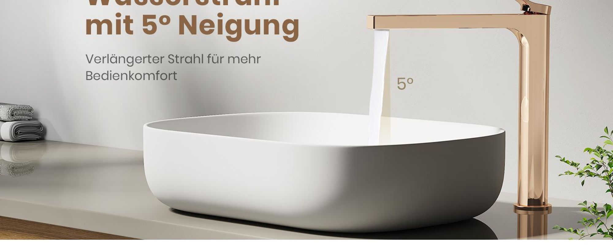 EMKE Wasserhahn Bad Roségold 335x233x46mm, Messing, Keramikkartusche, Badarmatur, Mischbatterie Waschbecken-Armatur, Waschtischarmatur