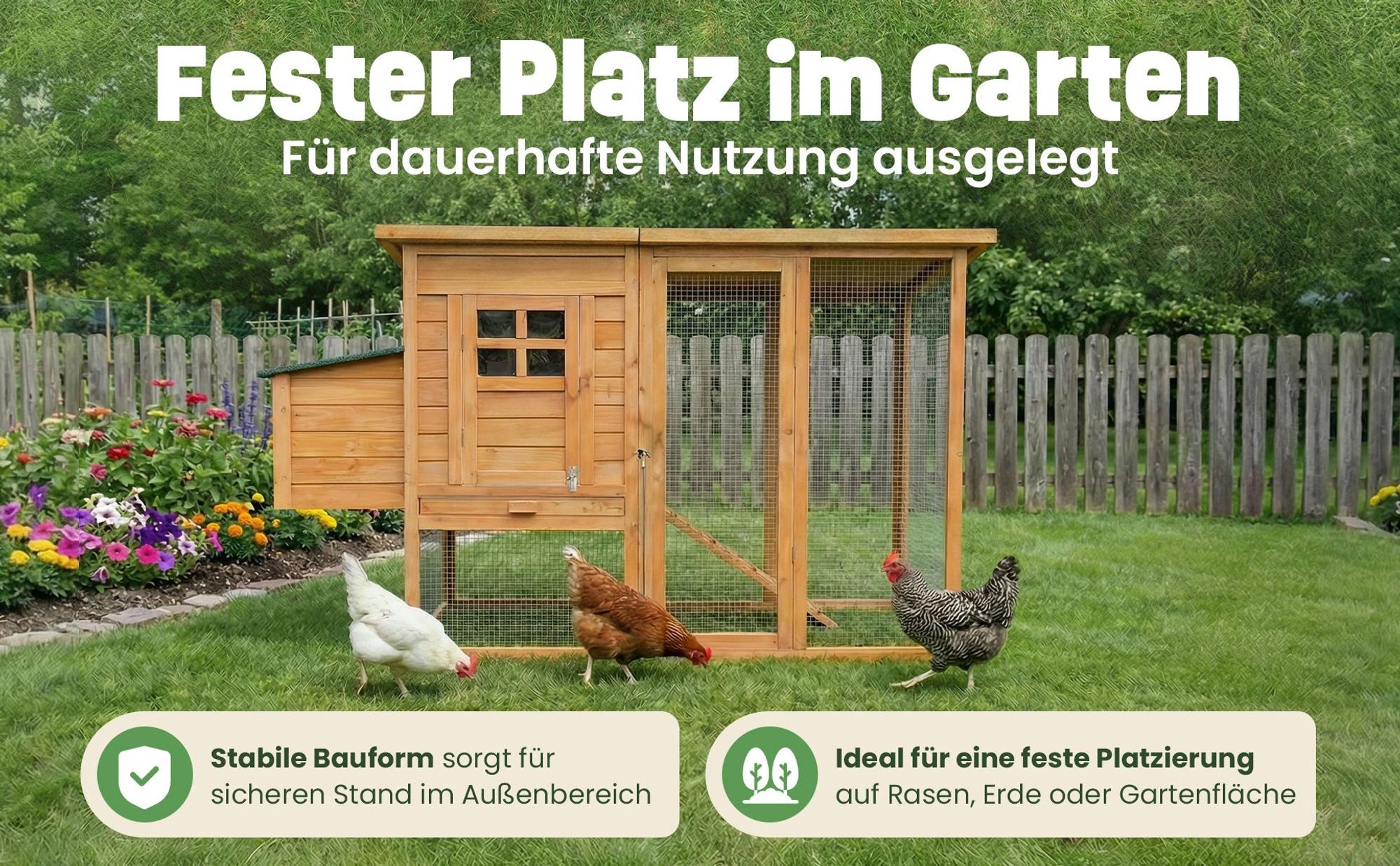 zooprinz Hühnerstall Hühnerhaus Modell | XXL | 182x103x75cm (BxHxT) | Klappdach | Freilaufgehege | Nistkasten | Wetterfest | Massivholz