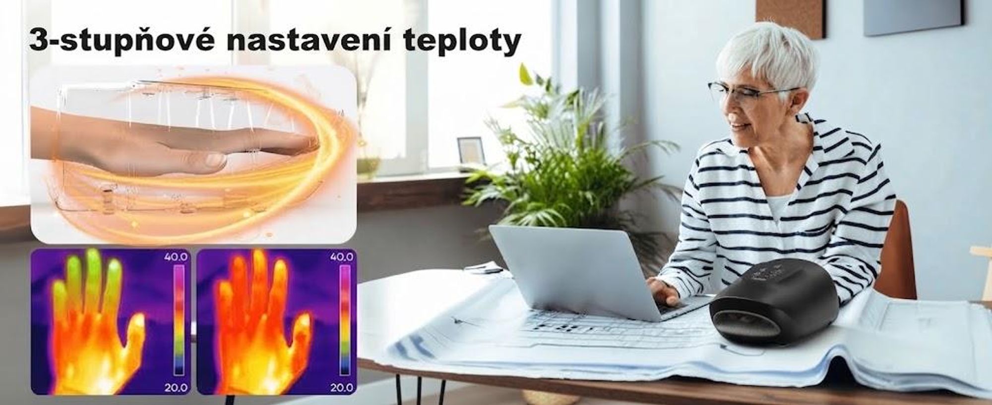 Masážní přístroj na ruce s 3D vzduchovou kompresí, 3 úrovněmi a vyhříváním pro úlevu od artritidy