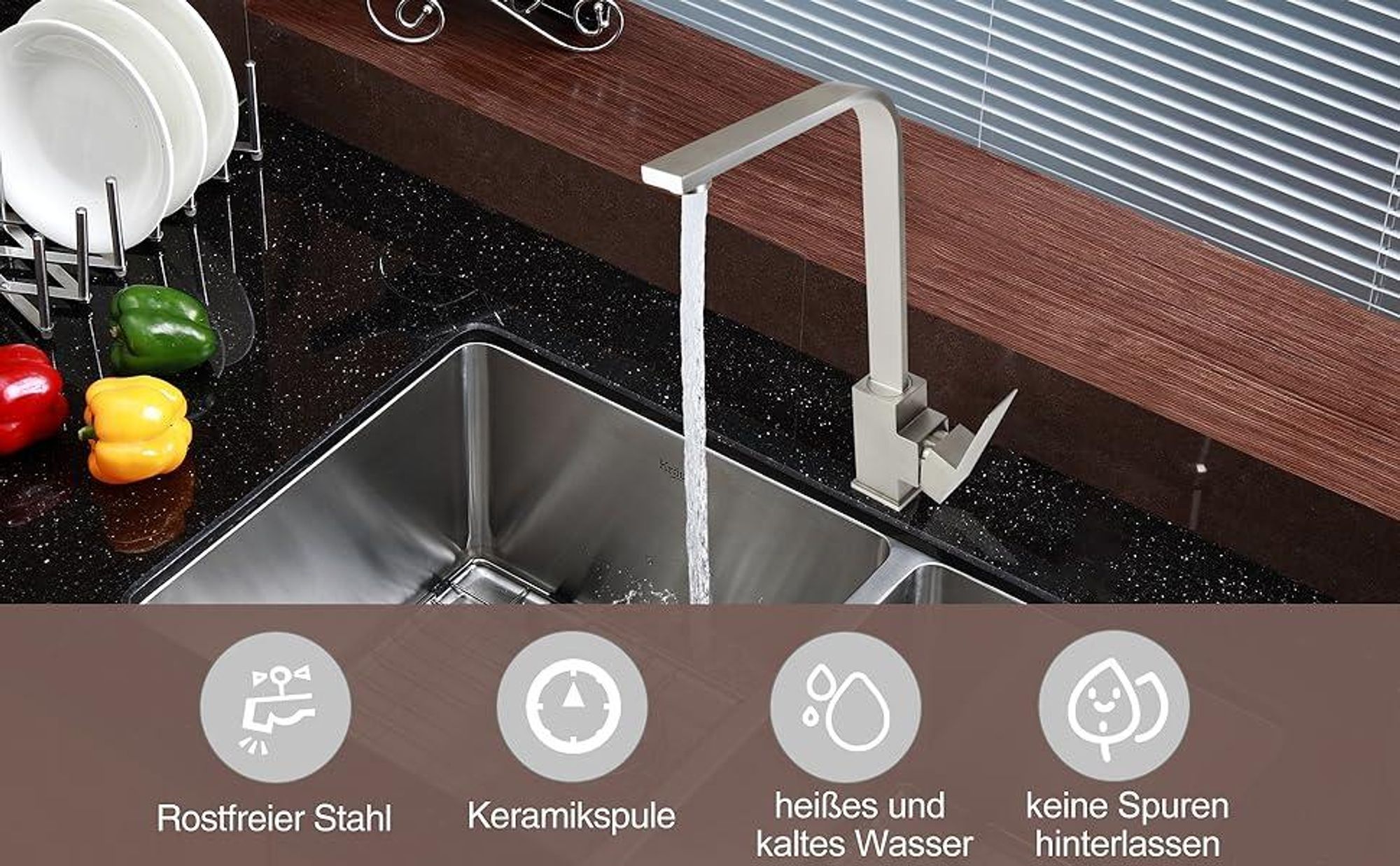 ZMH Wasserhahn Küche Küchenarmatur Hochdruck - Armatur Edelstahl Mischbatterie 360°Schwenkbar Spültischarmatur Küchenwasserhahn einhebelmischer spülarmaturen - Gebürsteter Nickel