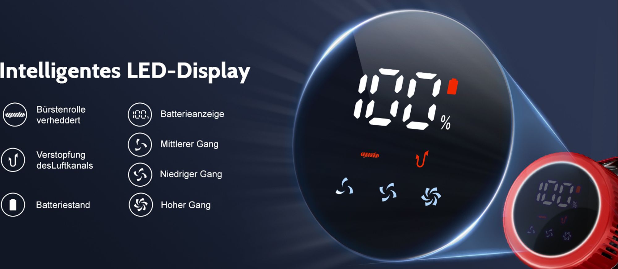 Aiibot Akku Staubsauger, 85000Pa/80Mins/750W Staubsauger Kabellos mit Smart Display , 50dB Ultraleiser Staubsauger mit Anti-Tangle-Bürste, 3 Saugmodi