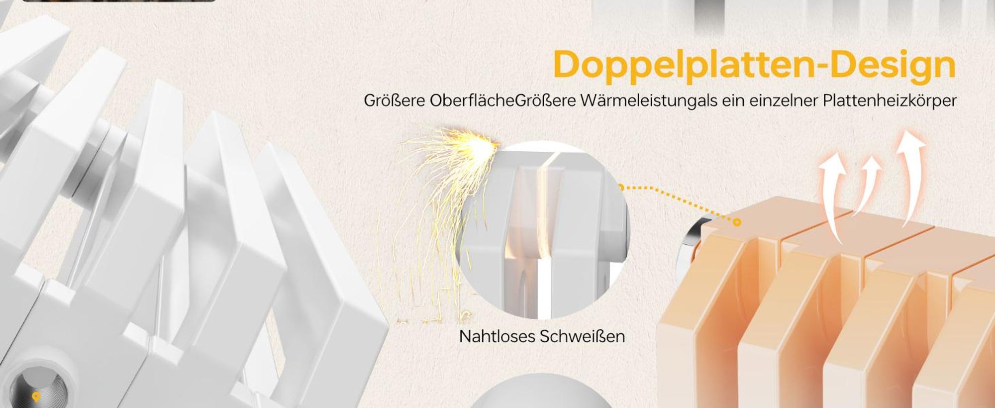 EMKE Design-Heizkörper D-Form 600x594mm 969W Red Dot Award Winner Weiß – Horizontal Montage, für 12,9 m², Bad & Wohnzimmer ohne Heizstab