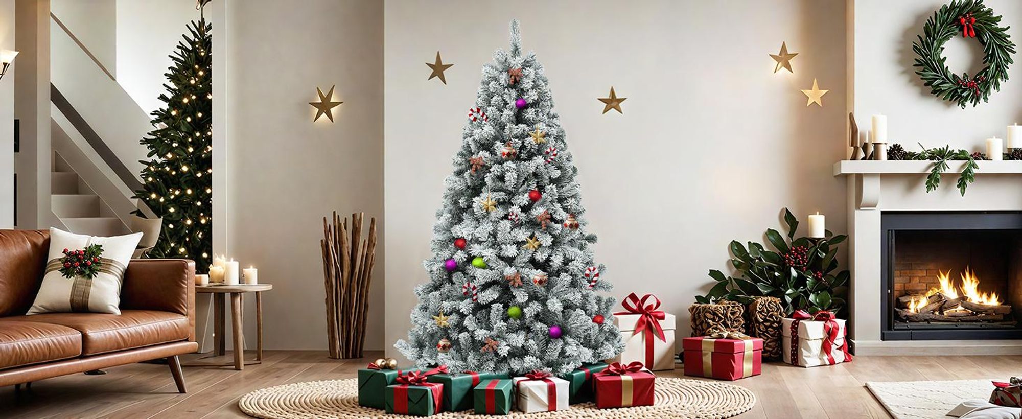 228cm Künstlicher Weihnachtsbaum mit Schnee inkl. 1346 Spitzen  und 550 LED Beleuchtung, Tannenbaum mit Metallständer