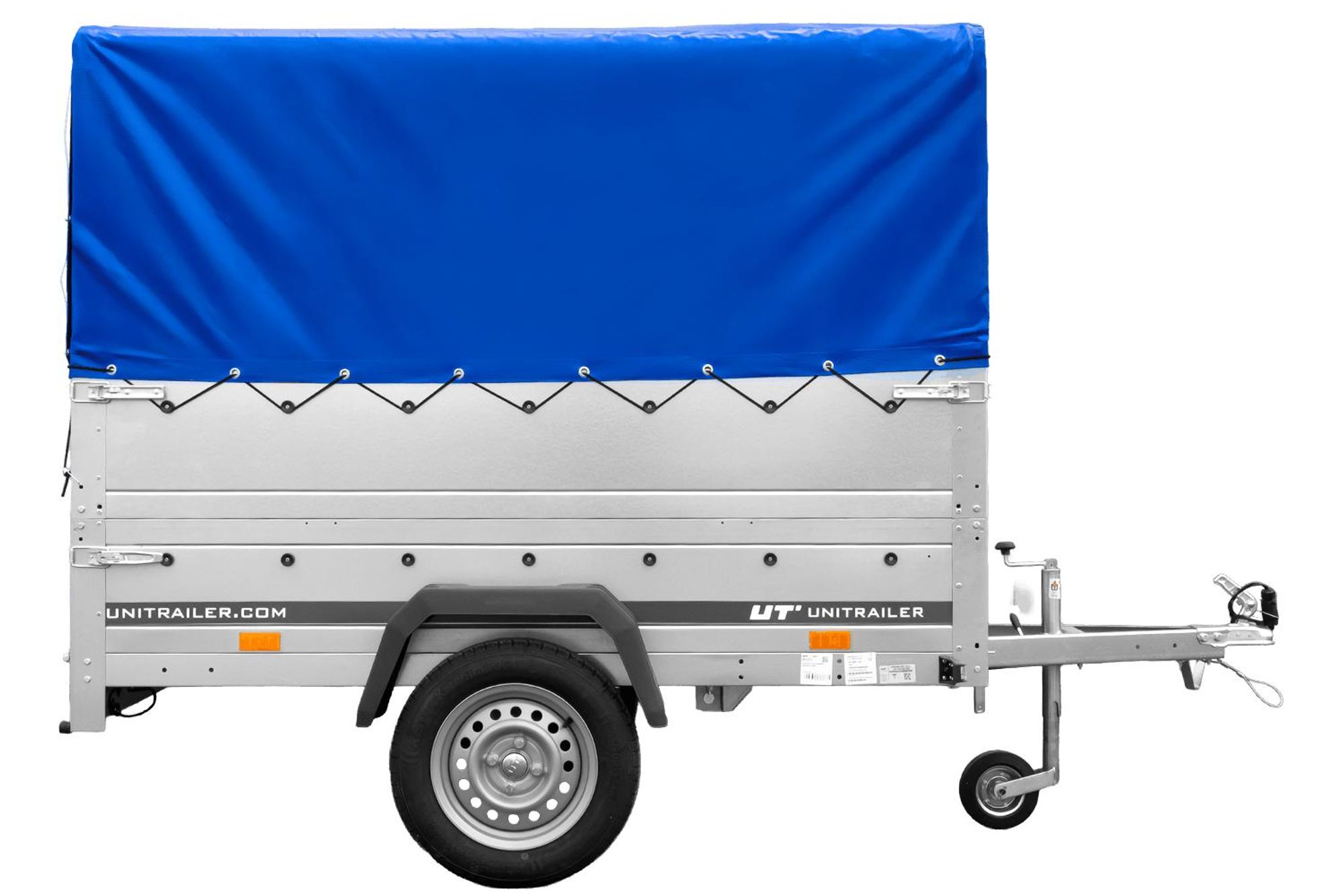 PKW-Anhänger 200x125 UNITRAILER GARDEN 201 KIPP mit Bordwandaufsatz und blauer Hochplane