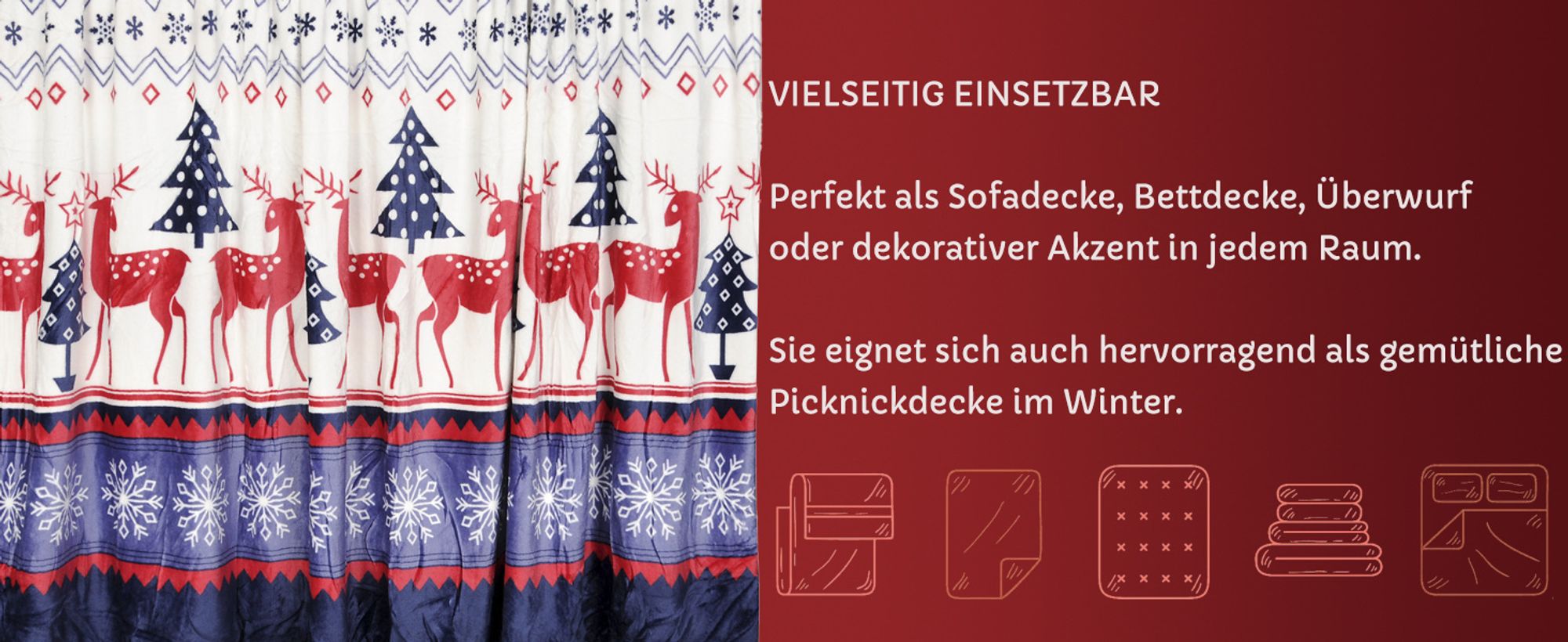 Kuscheldecke Weihnachtsdecke Weihnachtsmotiv 160x200 cm Christmas Winterdecke flauschig warme Tagesdecke Wohnzimmer Deko Sofadecke Bettdecke