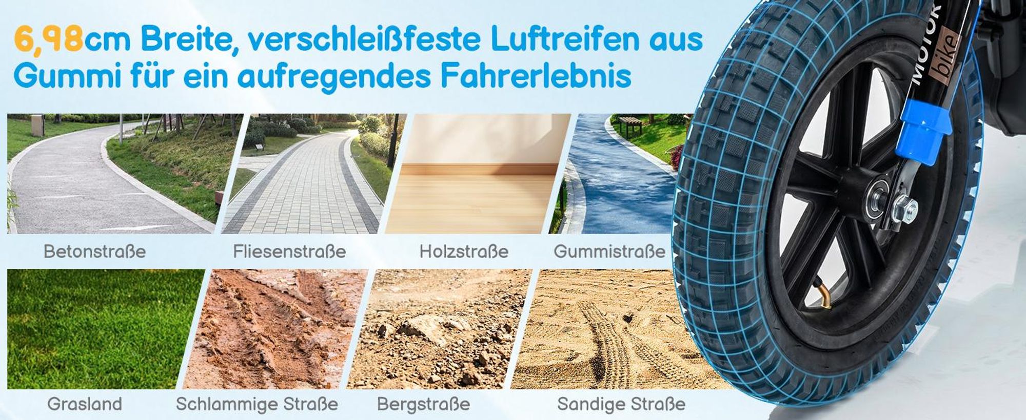 FCH Elektrisches Kindermotorrad, 24 V, 7 Ah, mit Ledersitz, Blau