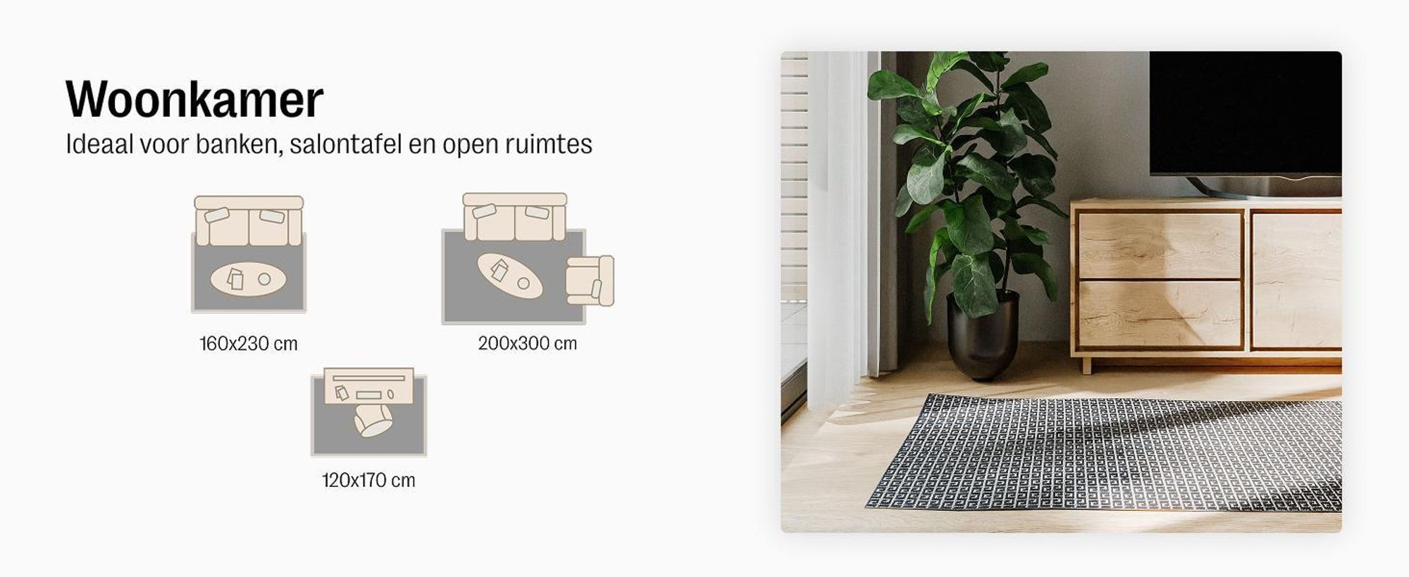 benuta tapijt voor binnen en buiten Lou Zwart 160x230 cm Tapijt woonkamer Buitentapijt Rechthoekig Patroon Modern Korte pool Scandinavisch