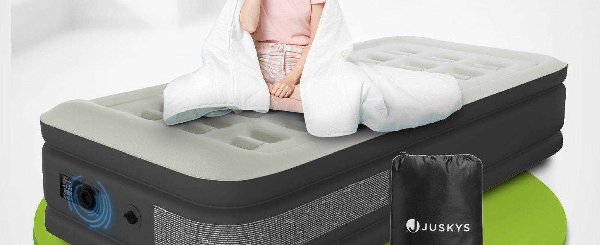 Juskys Luftmatratze Sapri M in Grau / Anthrazit - 1 Personen Luftbett selbstaufblasend mit Pumpe