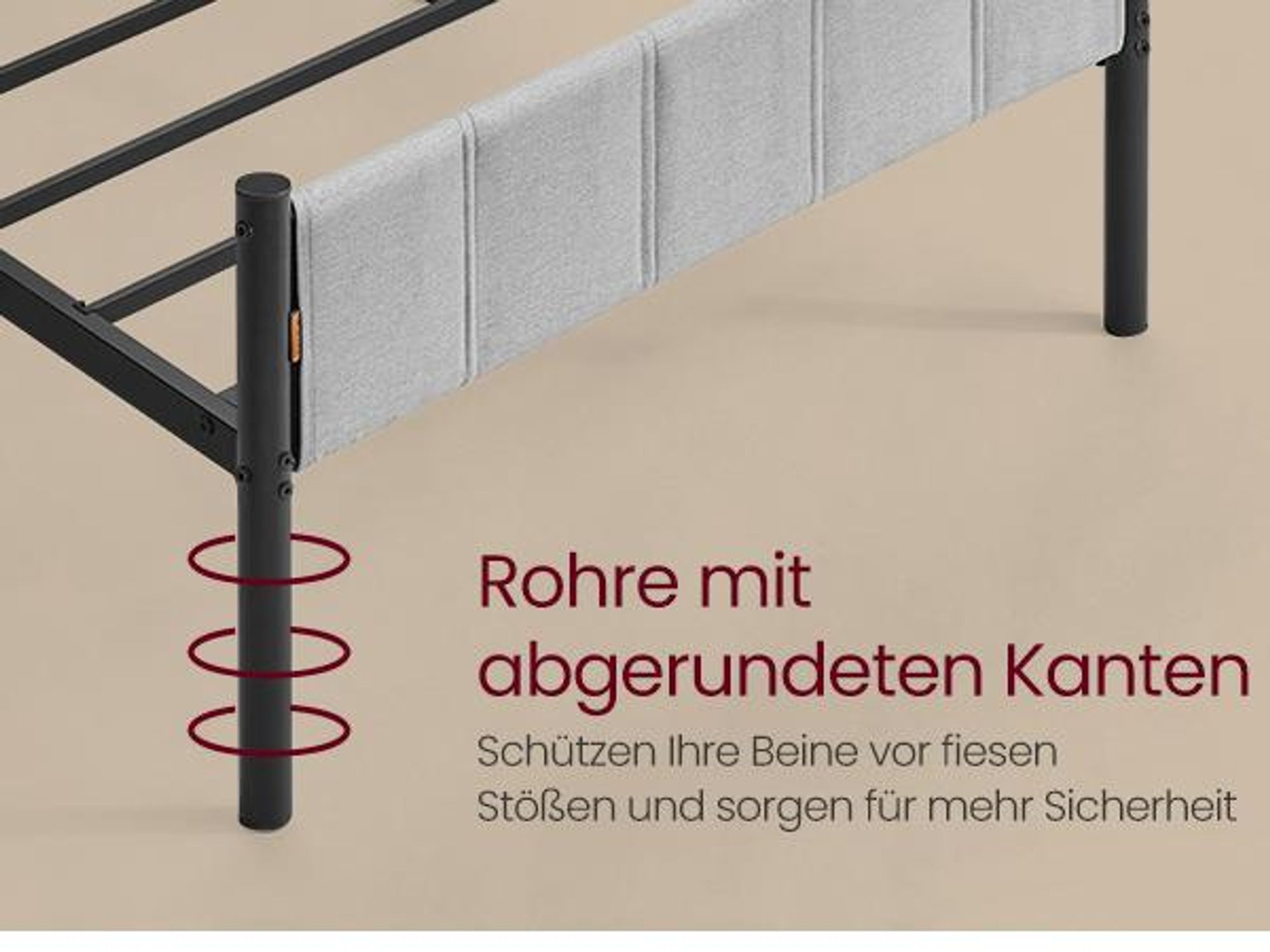 VASAGLE Einzelbettgestell, 90 x 200 cm, Bettgestell, mit gepolstertem Kopfteil, Bettrahmen, Stahl, trägt bis zu 250 kg, einfache Montage