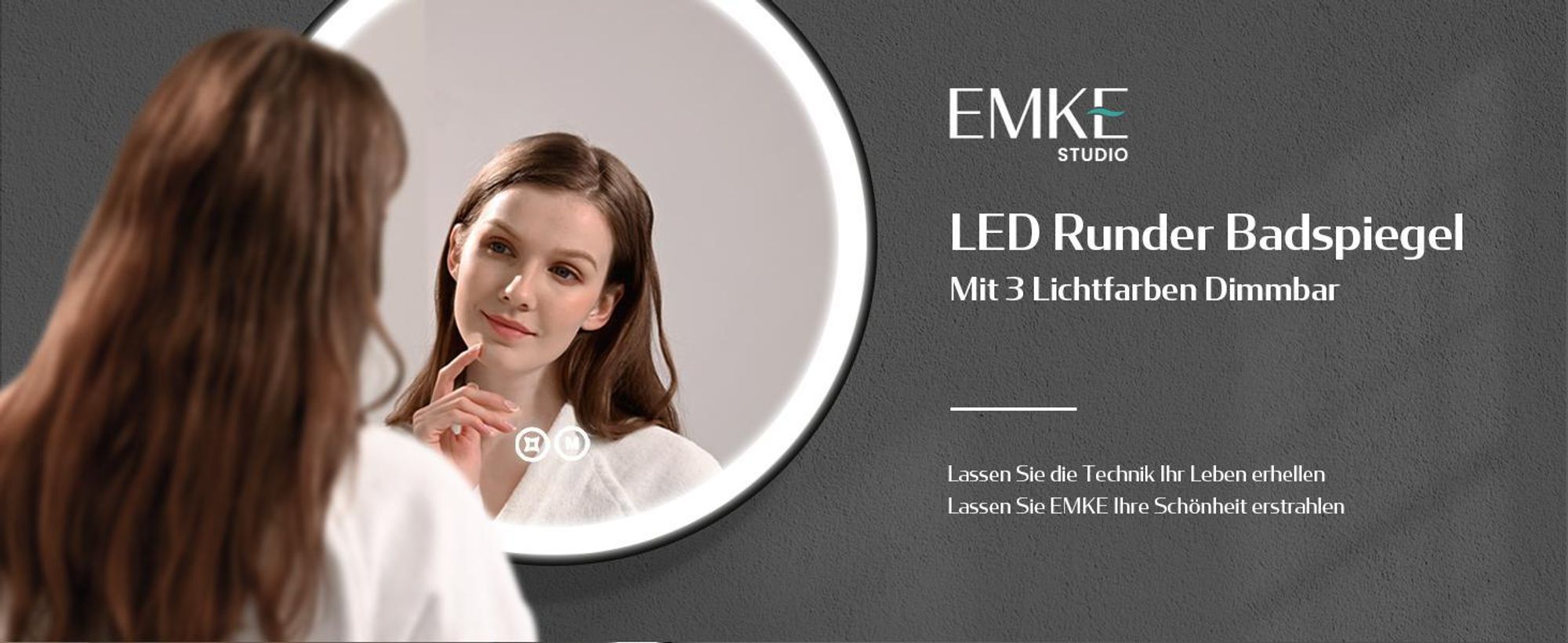 EMKE LED Badspiegel Rund 70 cm Durchmesser LED Spiegel Badezimmerspiegel mit Beleuchtung 3 Lichtfarbe 3000-6500K Kaltweiß Neutral Warmweiß Dimmbar Lichtspiegel mit Touchschalter IP44 Energiesparend (Schwarz Design)