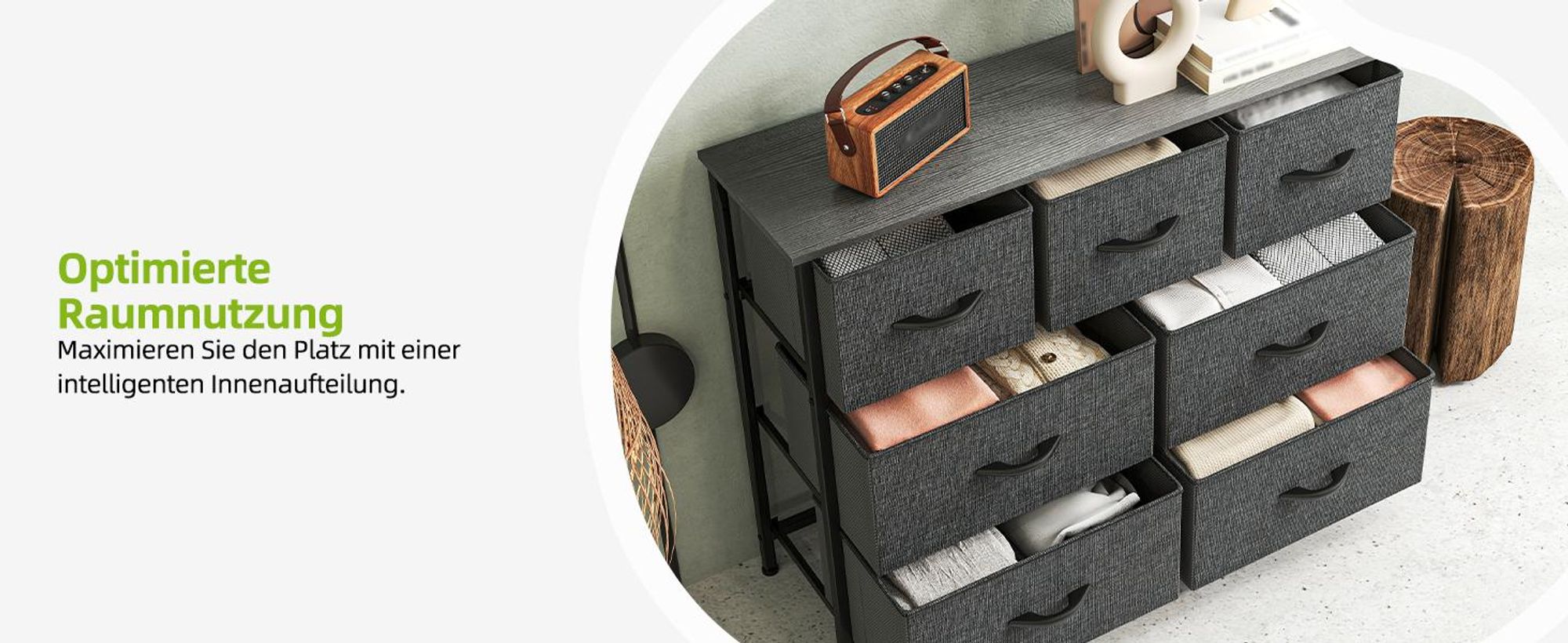 YITAHOME Kommode mit 7 Stoffschubladen, Schubladenschrank Sideboard, 100x30x77cm, Dunkelgrau