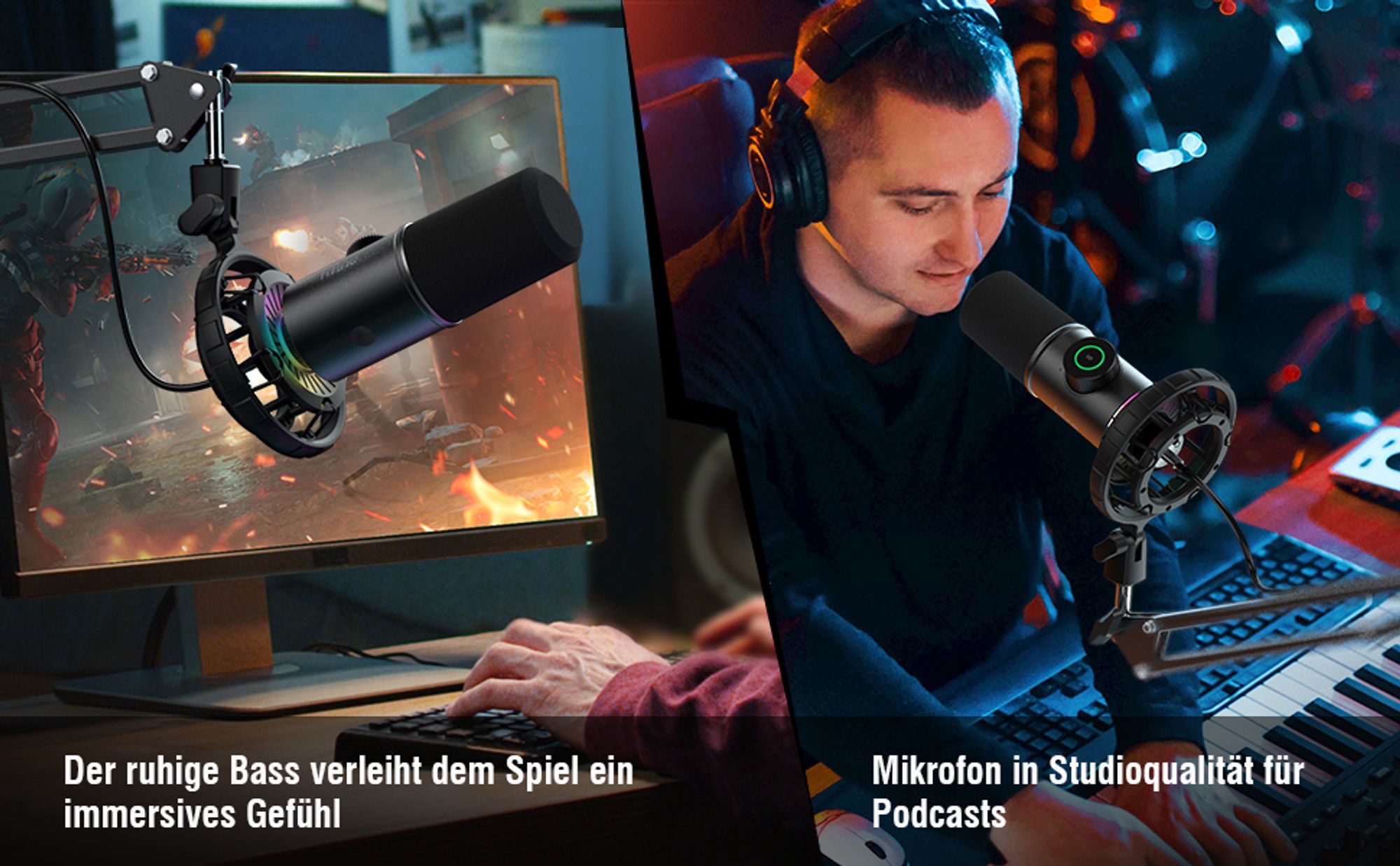 FIFINE Mikrofon PC USB C,Gaming Mikrofon PS4 PS5 MAC, Dynamische Microphone RGB
