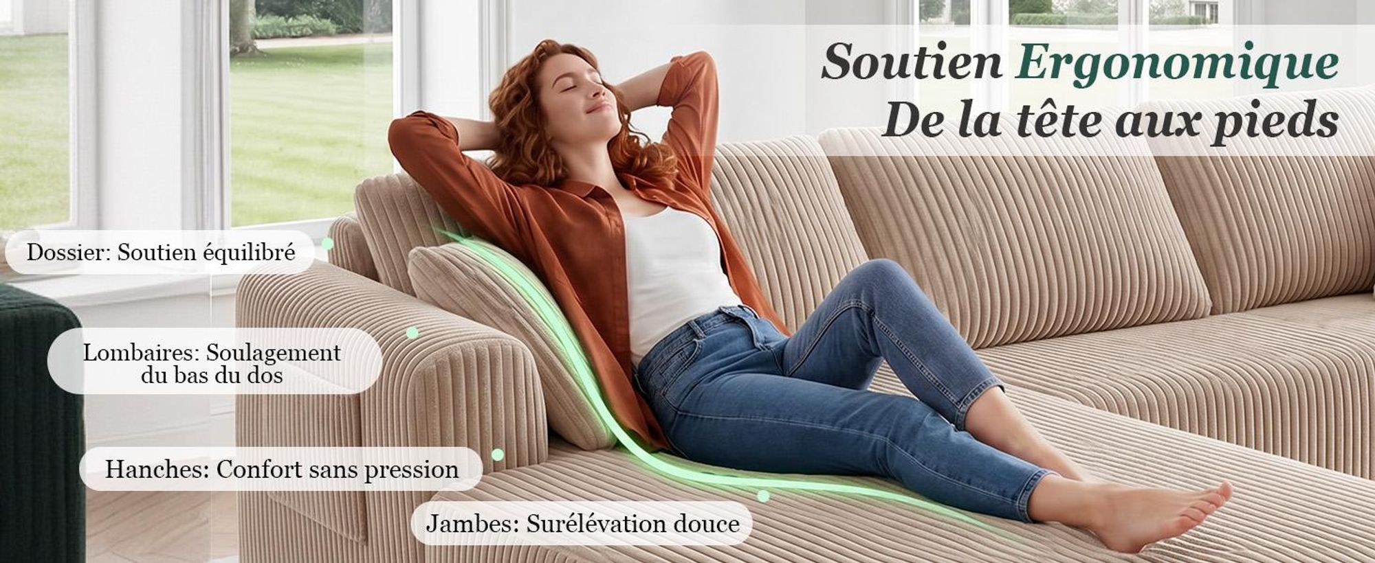 Canapé d'angle COMHOMA avec fonction convertible, 263 cm, en velours, modulaire, sans structure visible, avec chaise longue, canapé d'angle convertible, canapés modulaires avec coussins et poche latérale