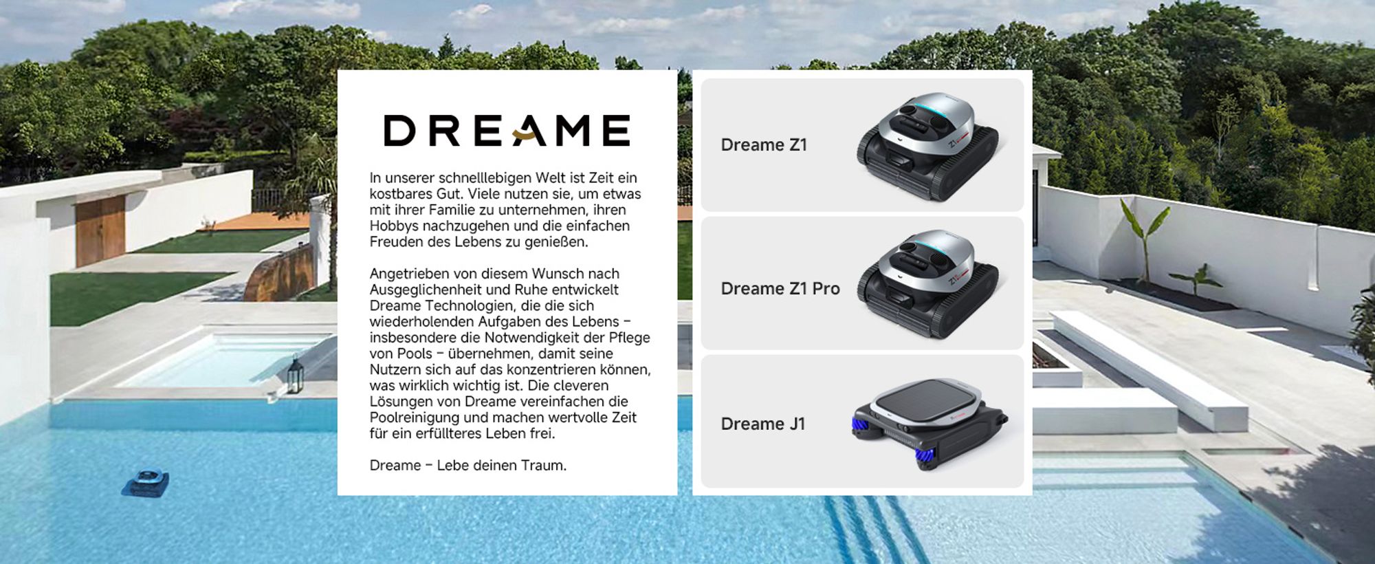 DREAME Poolroboter Z1 Pro, Hightech-Poolerkennung & Pfadplanung, hohe Saugleistung, Poolboden, Wand- & Wasserstandslinienreinigung, für Pools bis 200