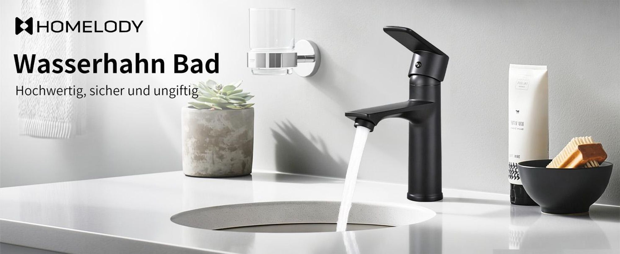 2pcs Wasserhahn Schwarz Badarmaturen mit 15° geneigtem Auslauf, Armatur für Waschbecken Waschtischarmatur wassersparend,Mischbatterie Einhebelmischer