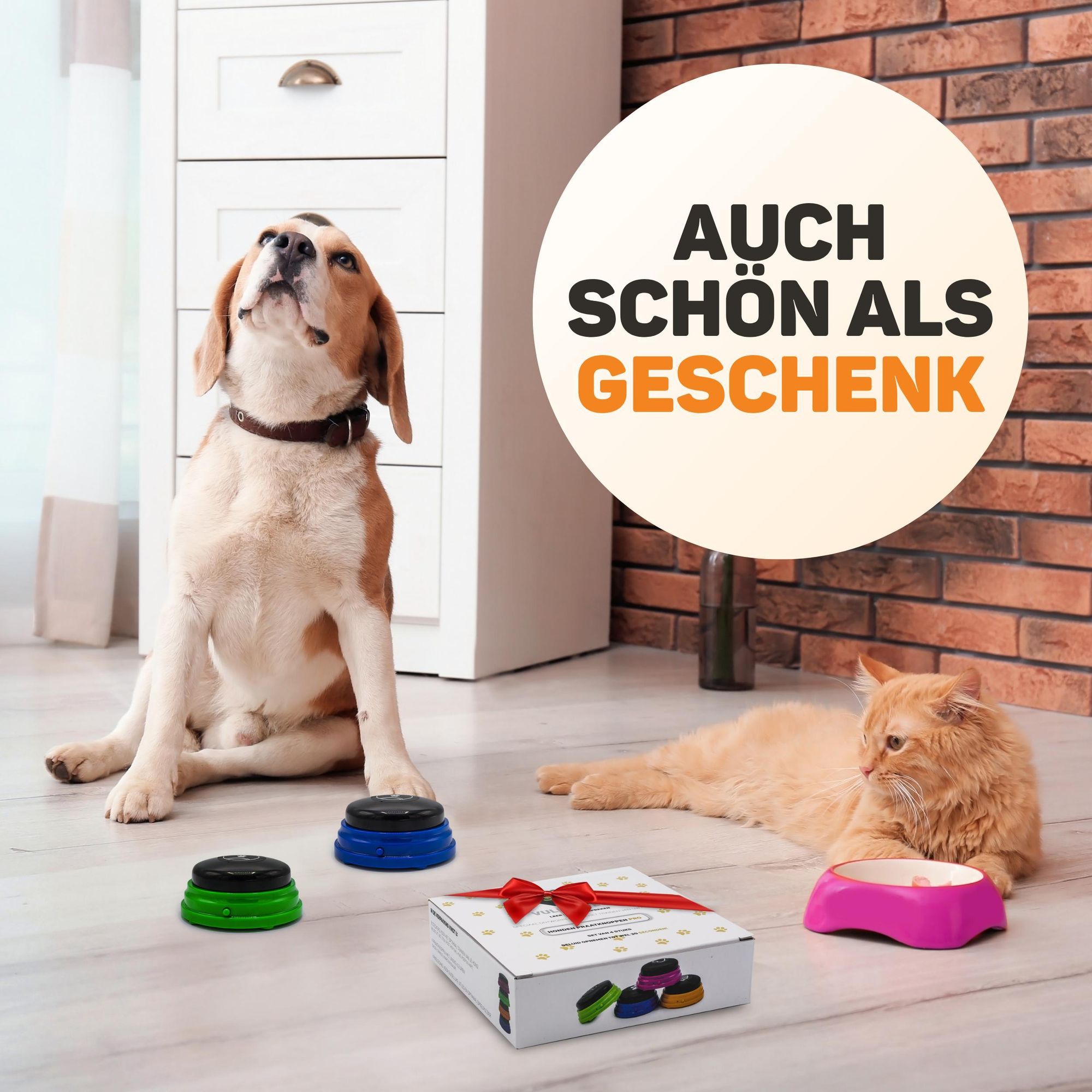 Vulpes Goods Hundeknöpfe, Hundetasten, Haustiertasten für Kommunikation, Hundespielzeug, Hundetraining, Mit 4 Tasten, Inklusive Trainingsaufkleber