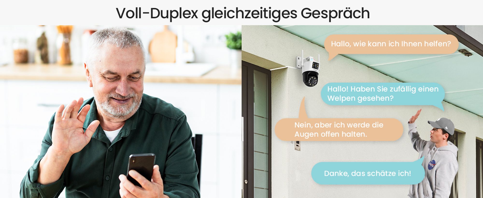 ZOSI 4MP+2MP Aussen WLAN Überwachungskamera mit Doppelobjektiv, 2.4GHz WiFi Pan/Tilt Kamera, 2-Wege-Audio, Personenerkennung und Verfolgung, C298 SE