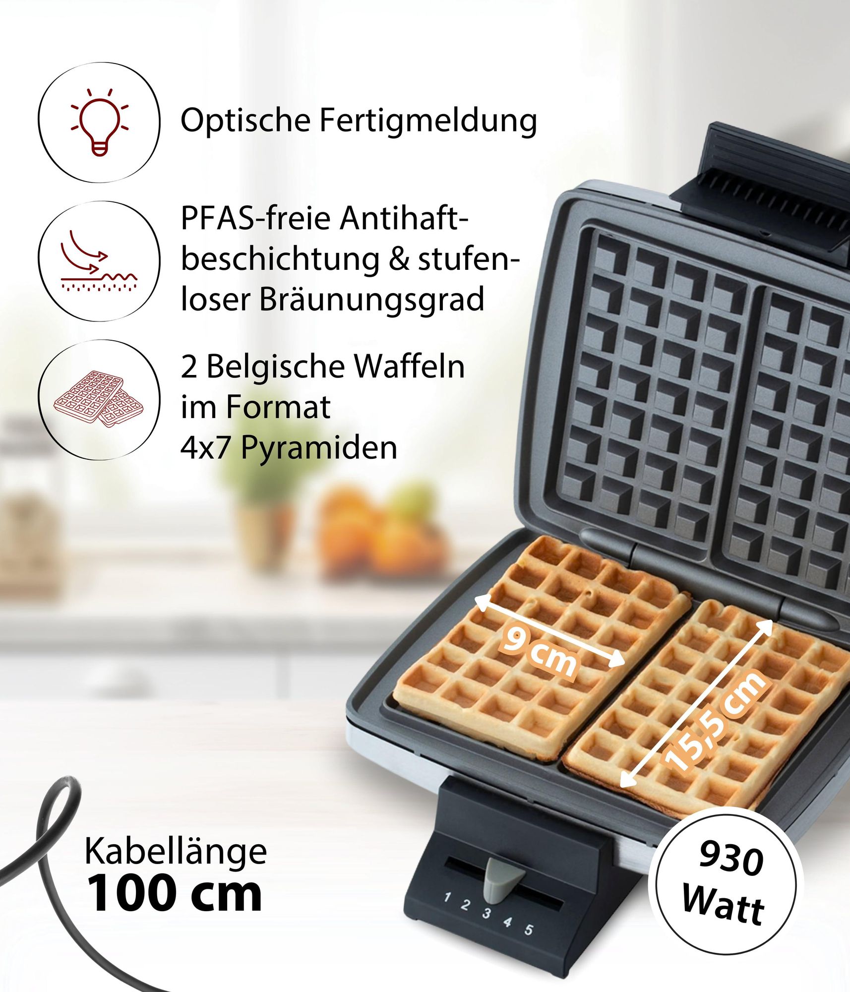 Belgische Waffeln im Format 4 x 7 Pyramiden, 9 cm x 15,5 cm Waffelgröße