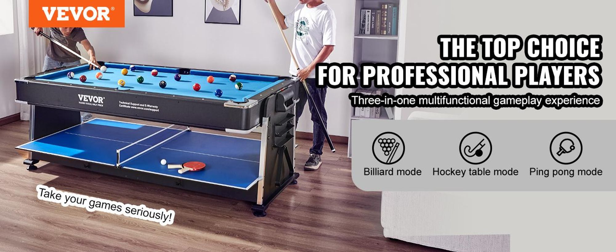 VEVOR 4-in-1 Kombi-Spieltisch-Set, 48" Air-Hockey-Tisch, Multi-Kombinationstisch mit Air-Hockey, Billard, Tischfußball, Tischtennis, Schiebern & Pucks, Sport-Arkade-Tisch für das Familien-Spielzimmer Büro, 223 cm