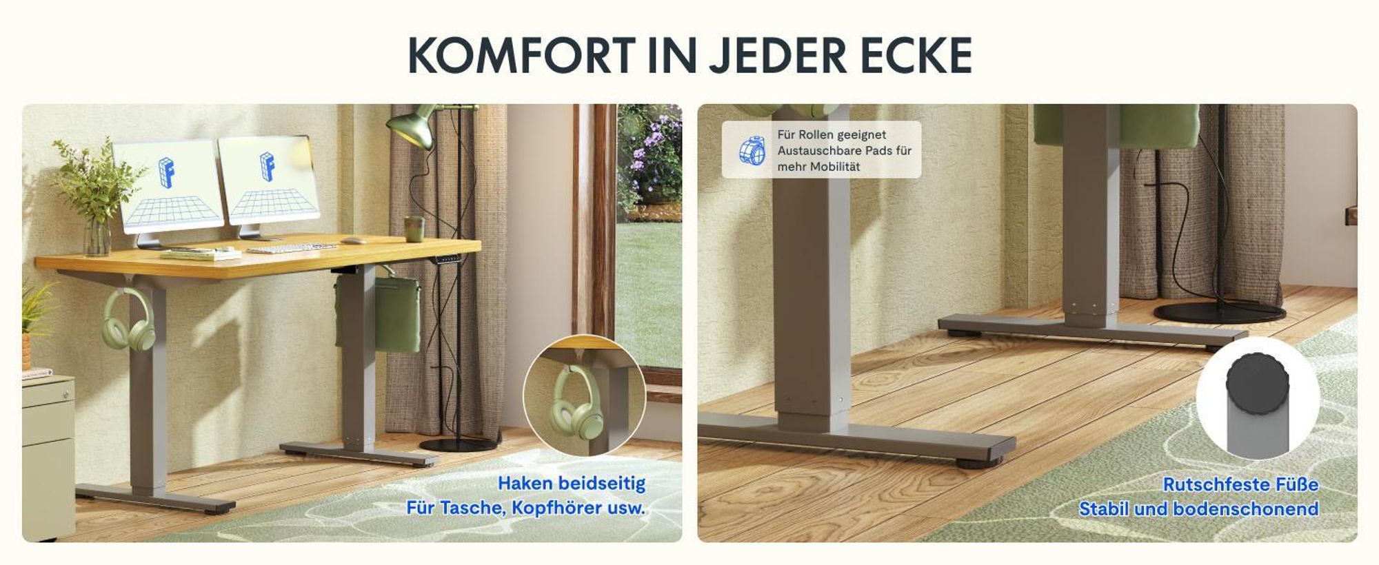 FLEXISPOT EN1 Höhenverstellbarer Schreibtisch 140x80cm, 100 kg Tragkraft, mit Anti-Kollisionsschutz, Einteilige Tischplatte, 4 Memory-Funktion(Ahorn)