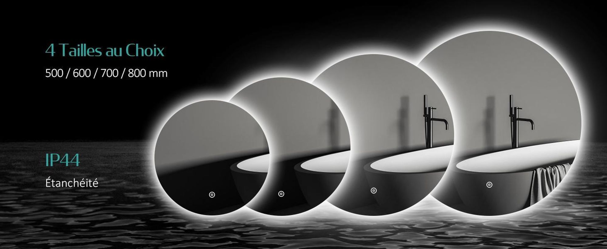 Miroir de salle de bain LED EMKE rond 50 cm Miroir LED Miroir de salle de bain avec éclairage Miroir lumineux blanc froid Miroir mural avectactile IP44 Économie d'énergie