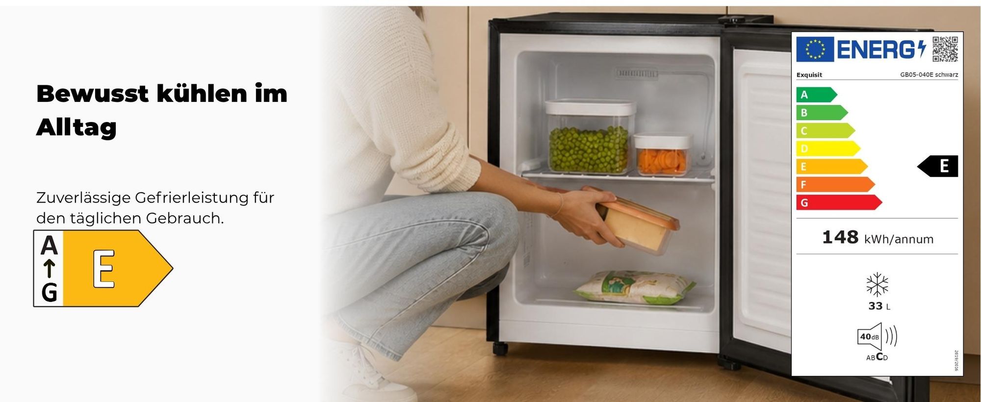 Exquisit Mini Gefrierschrank GB05-040E schwarz | Kompakt | Nutzinhalt: 33 L | Temperaturregelung