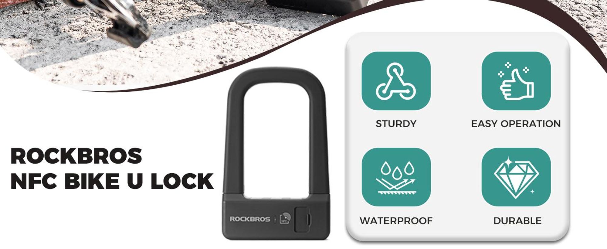 ROCKBROS Fahrradschloss Bügelschloss NFC U-Lock mit USB-C Motorradschloss Diebstahlschutz für E-Bike, Mountainbike, Rennrad