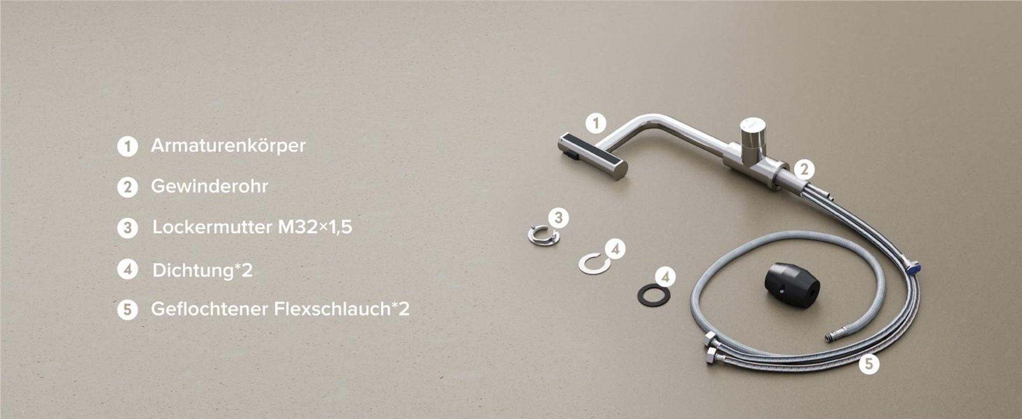 doporro Wasserfall Wasserhahn Küche Hochdruck mit 3 Strahlarten und Einhebel-Mischbatterie, ausziehbare Spültischarmatur Gebürstet silber Turnix-02