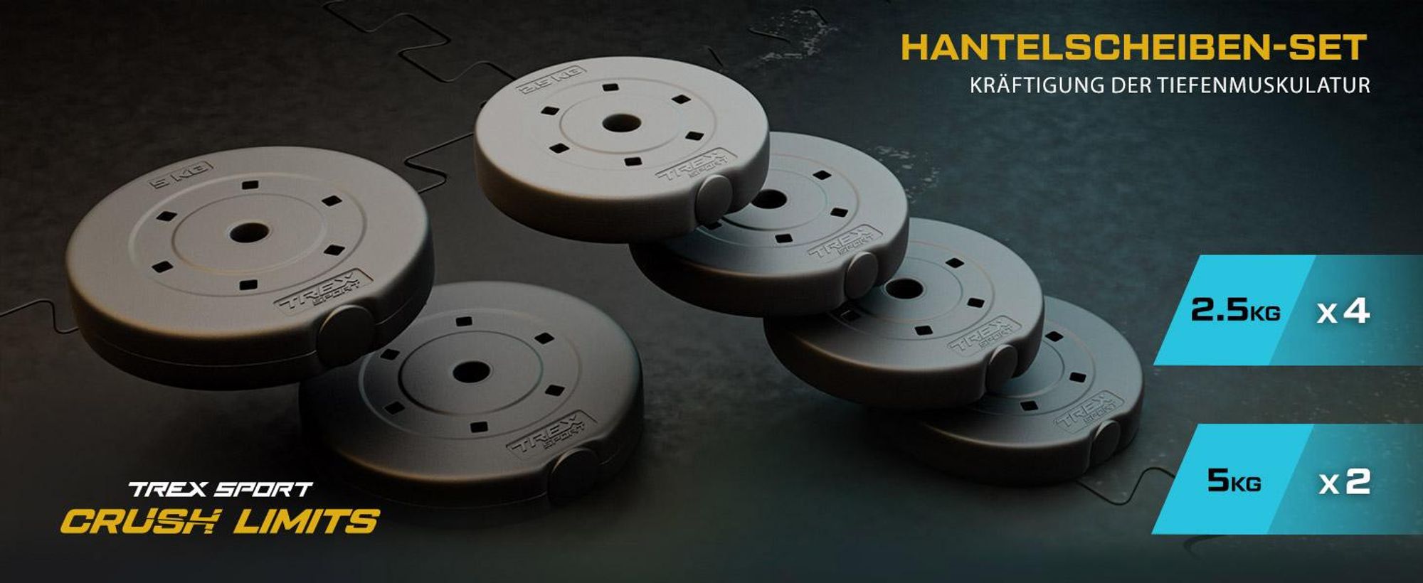 TREX SPORT Hantelscheiben Set 20kg (4x2,5kg, 2x5kg) TX-020AS |Kunststoff Gewichtsscheiben Ø27mm |Fitness Scheiben, Gewichte für Hantel, Hantelgewichte