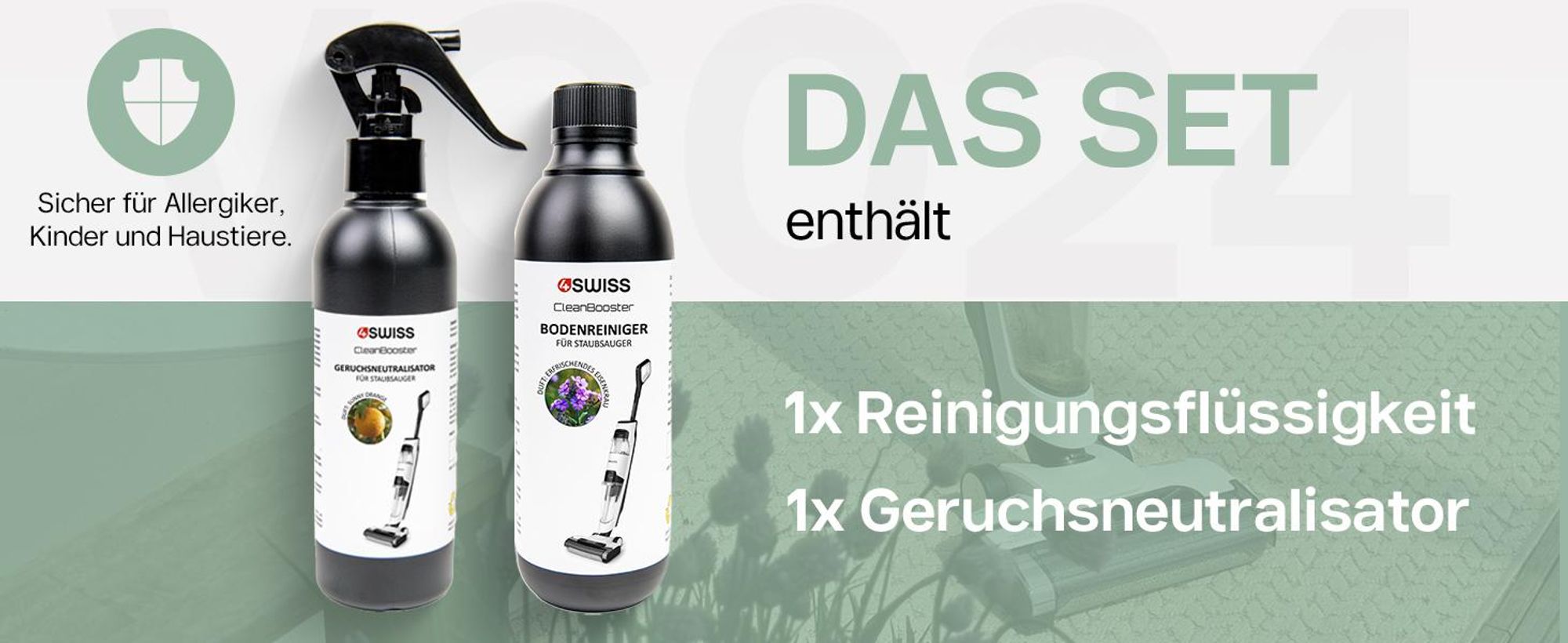 4Swiss VC024 Clean Booster Wischsauger Kabellos Nass & Trockensauger 15000 Pa - Akkusauger mit Wischfunktion Selbstreinigung Smart Saugwischer