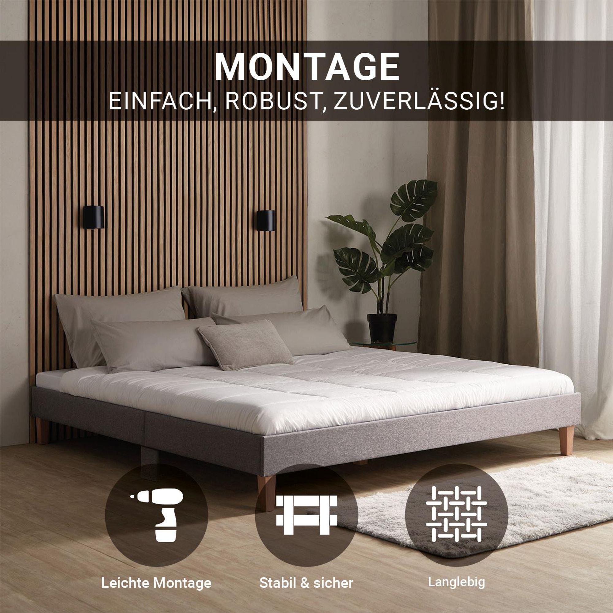 Das kleine Doppelbett lässt sich leicht zusammen bauen und steht sicher und stabil.