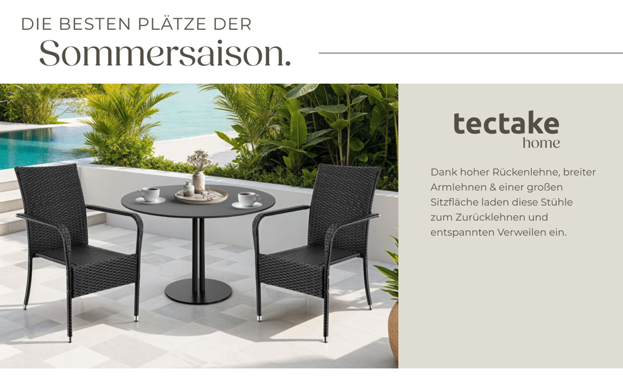 tectake® Rattanstuhl Girona widerstandsfähig 58 x 67 x 90 cm, Belastbarkeit 120 kg