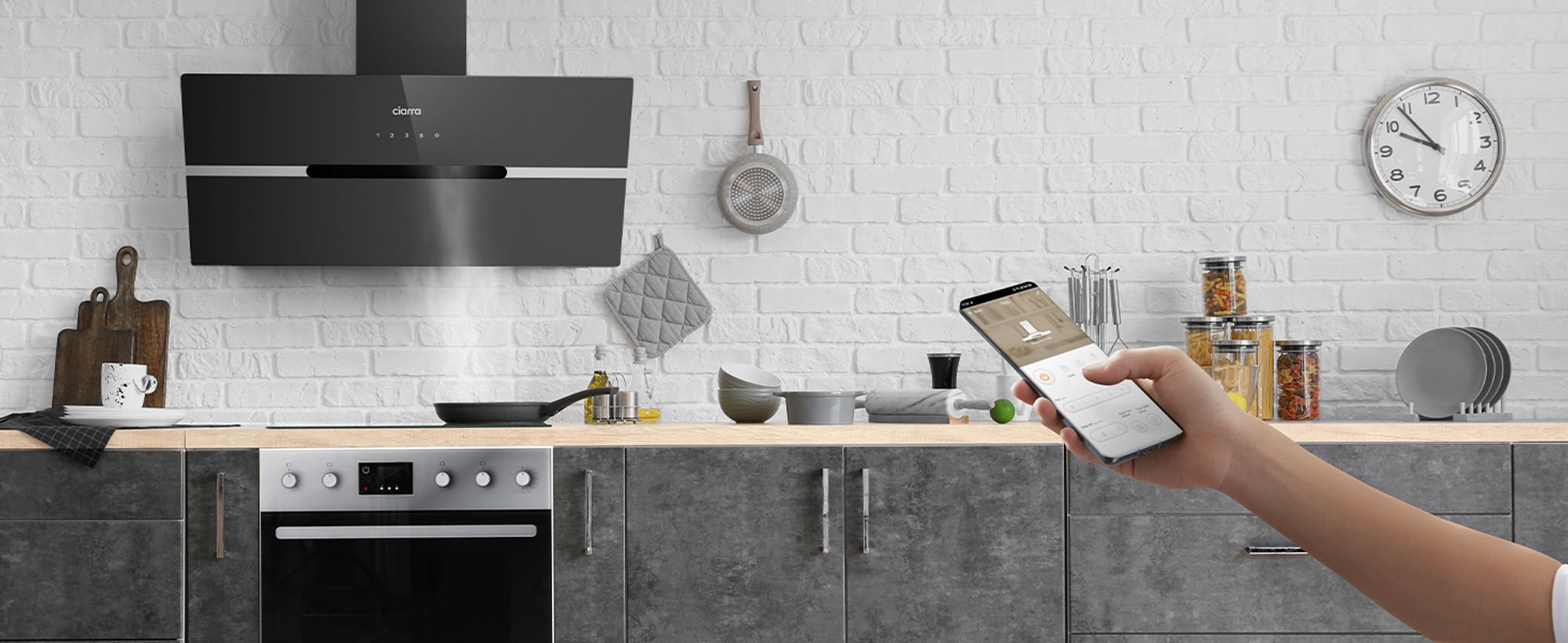 CIARRA Kopffreihaube A+++ 650 m³/h Dunstabzugshaube 90cm Inkl. BOOST WIFI-APP Touch Control VM9736FB
