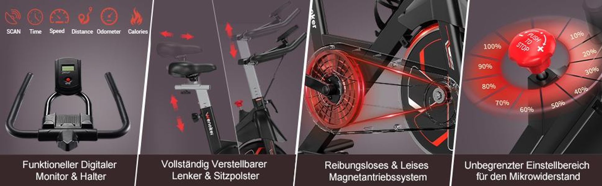 Wenoker Heimtrainer Fahrrad mit verstellbarem Magnetwiderstand – leises Fitnessbike mit APP, Ergometer Hometrainer bis 160 kg