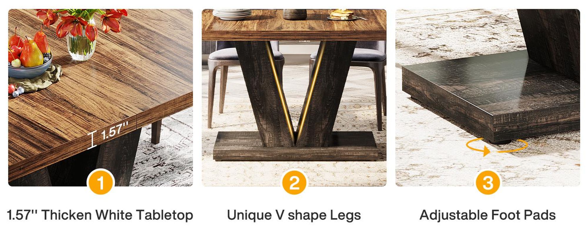 Tribesigns Esstisch 120 cm, Küchentisch mit robustem Fußgestell, Esstisch im Landhausstil aus Holz Zuhause, Esszimmer, kleine Räume, Schwarz & Braun