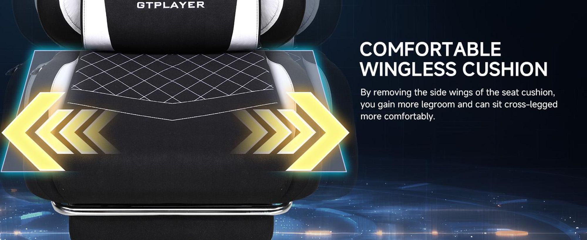 GTPLAYER Gaming Stuhl, Ergonomischer Gamer Stuhl aus Stoff mit Lendenwirbelstütze, PC-Stuhl mit verbreiterter Rückenlehne, Belastbar bis 150 kg, Schwa