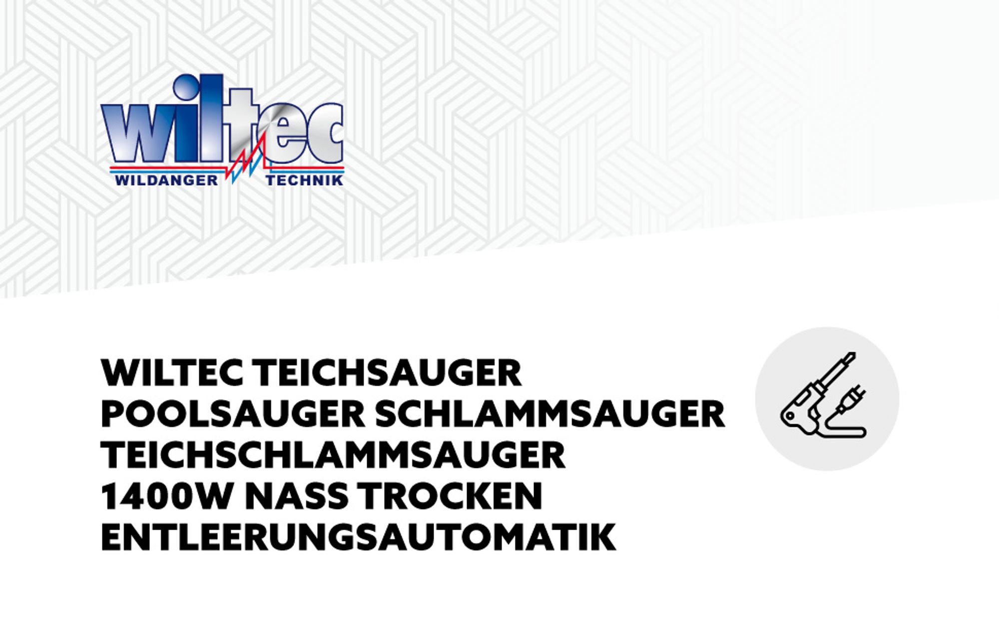 Wiltec Teichsauger 1400 W, 30 L Füllmenge, mit 2 Schläuchen, Poolsauger Schlammsauger Teichschlammsauger Nass Trocken Sauger mit Entleerungsautomatik