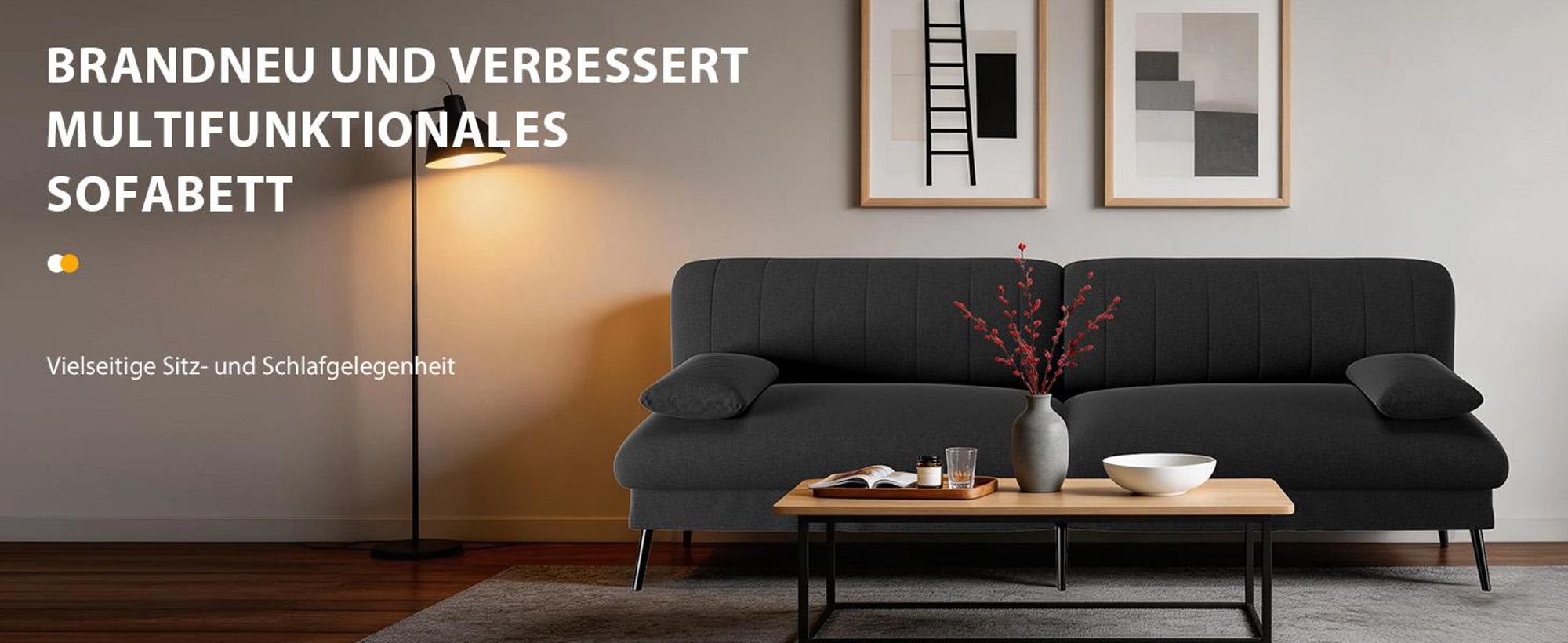 COMHOMA Klappbares Schlafsofa mit Schlaffunktion - 2-in-1 Couch, Multifunktionales Schlafsofa mit Großer Liegefläche, Platzsparendes Bettsofa Schwarz