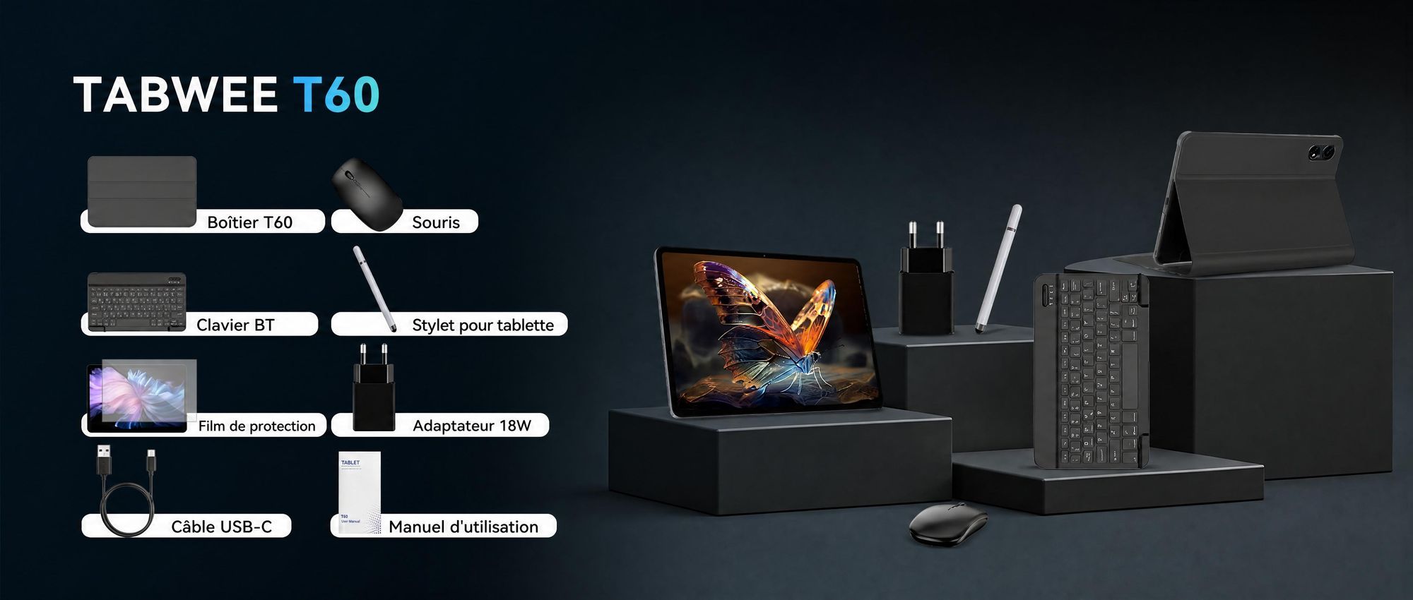 Tablette Android 16 T60, écran de 12,2 pouces avec résolution 2,5K, 48 Go de RAM + 256 Go de stockage interne (extensible jusqu'à 2 To via carte TF), processeur Octa-Core, batterie de 10 000 mAh et intelligence artificielle Gemini